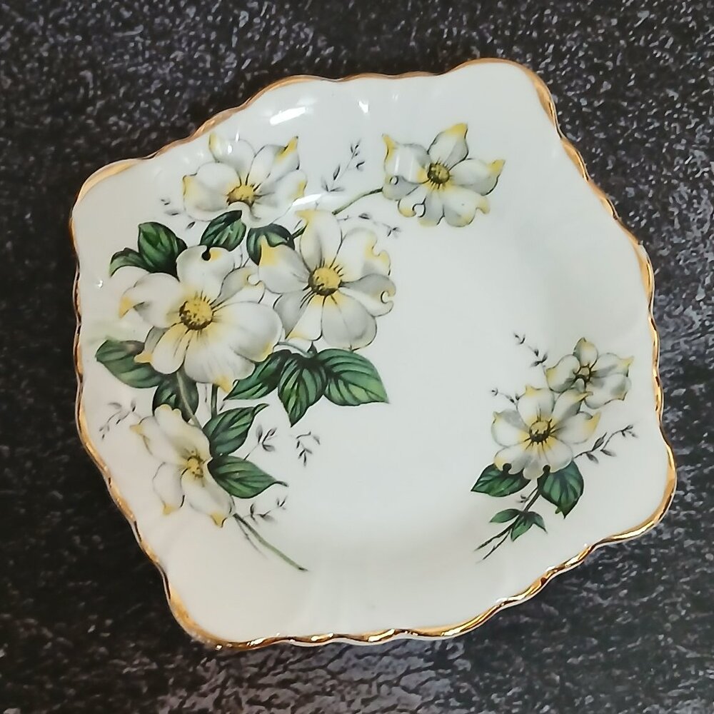 Vintage Windsor Bone China "Dogwood" Design Trinket Dish